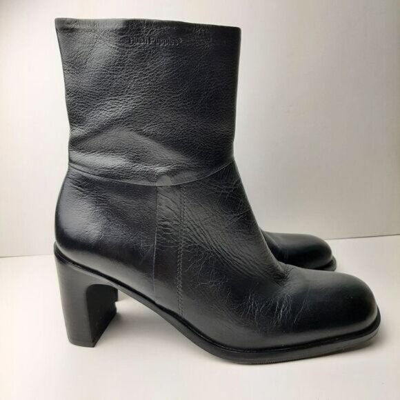 HUSH PUPPIES Waterproof Genuine Leather Square Toe Ankle Bootie Black Sz 5.5 M - Picture 3 of 14